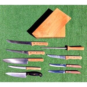 Vintage Chicago Cutlery 6Pc+3 Assorted Kitchen Chef Knife Set+/Walnut Block GUC